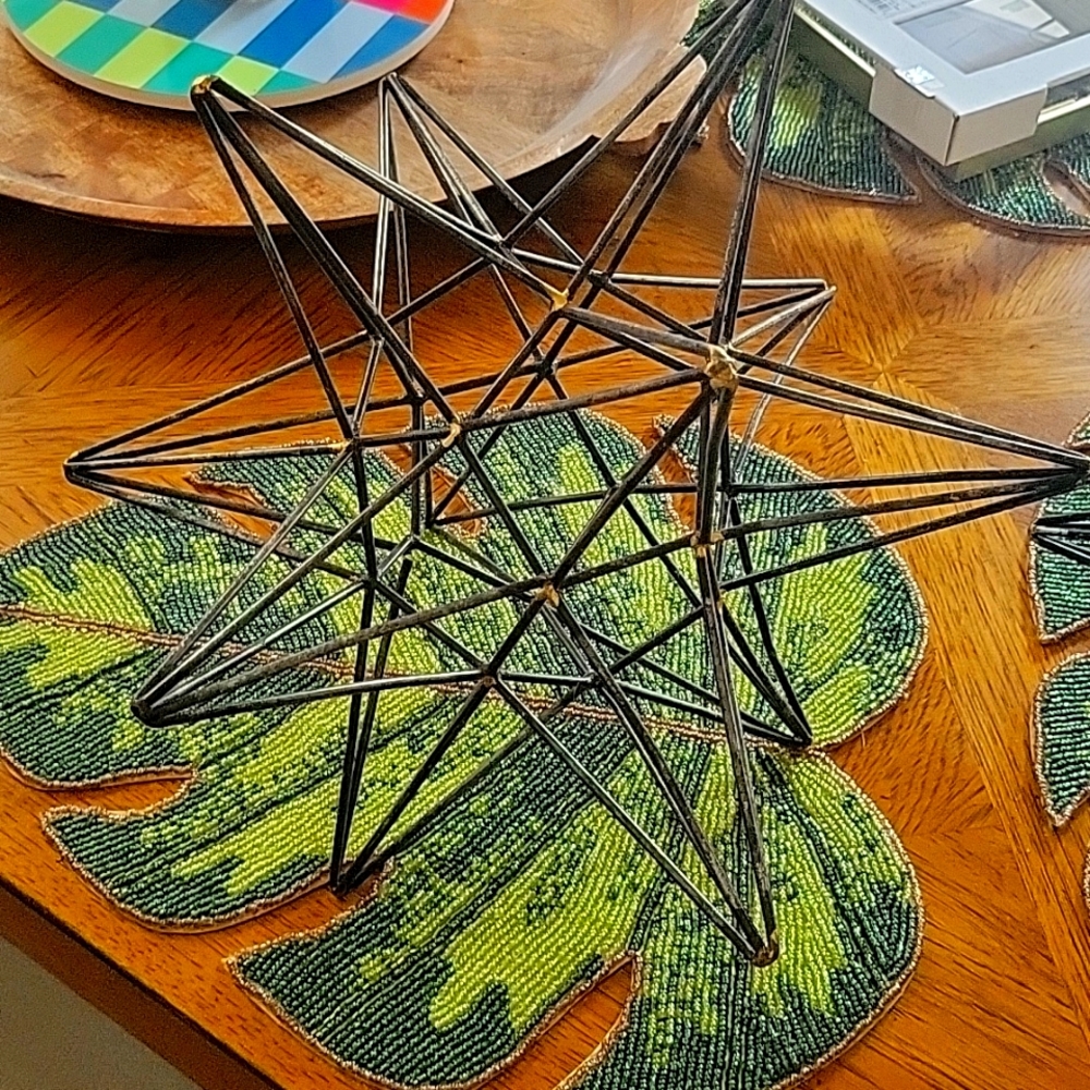 Set of 2 distressed balck bronze metal star decor